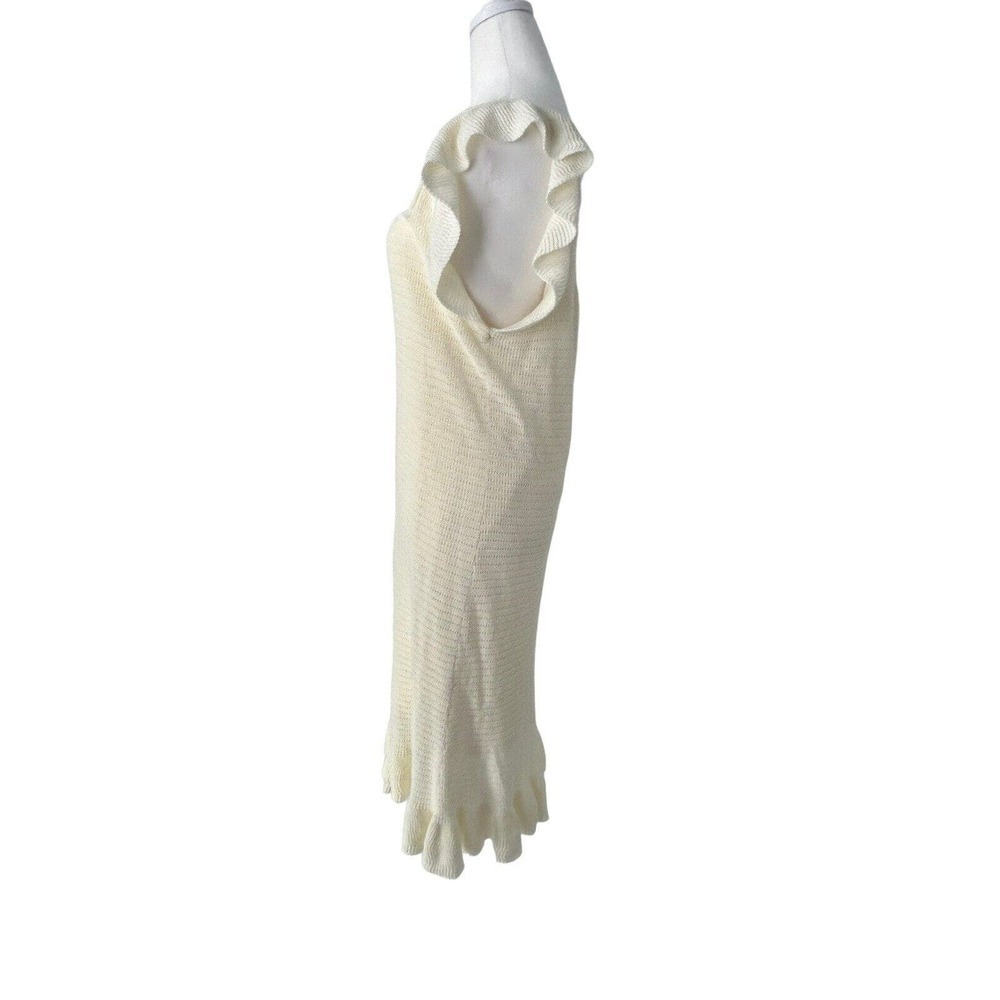 House of Harlow 1960 Cream Knit Ruffle Flutter Sleeve Knee Length Midi Dress L - Picture 6 of 16